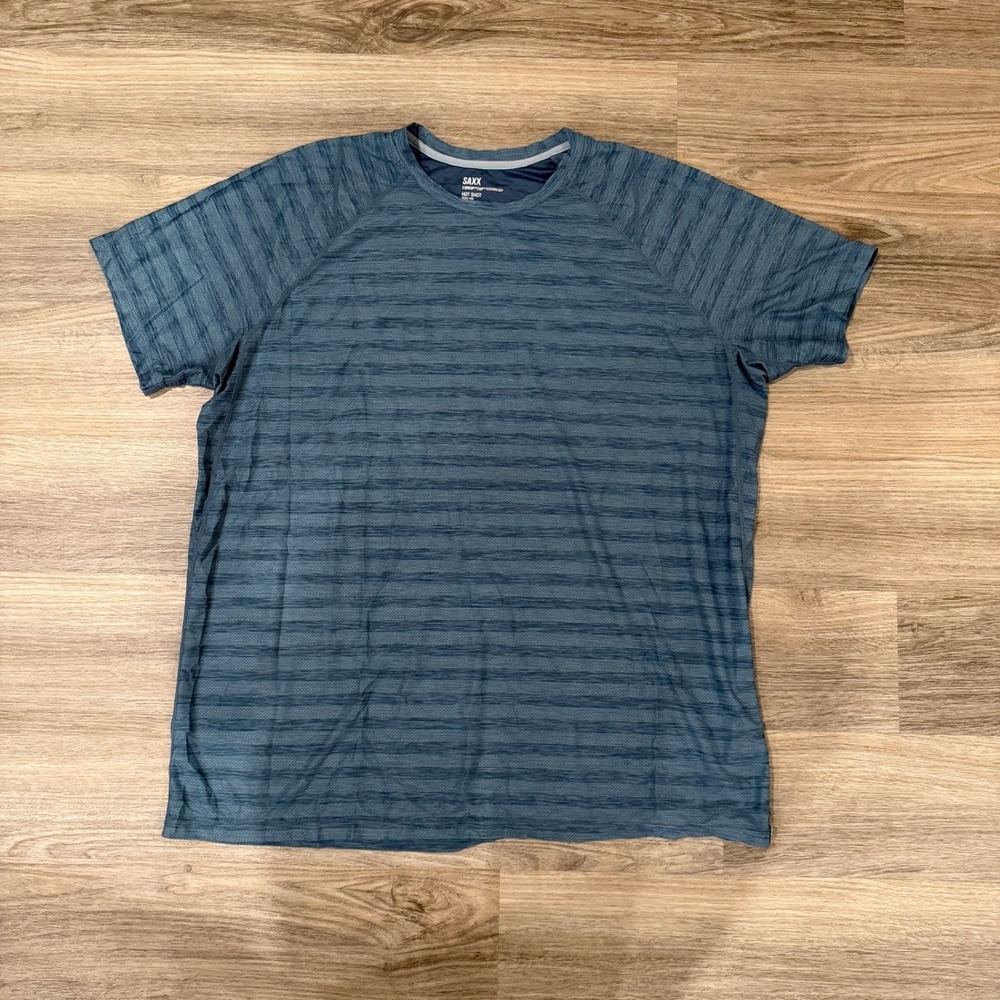 SAXX‎ Hot Shot Tech Tee XXL DropTemp Performance Athletic Shirt Mens Blue